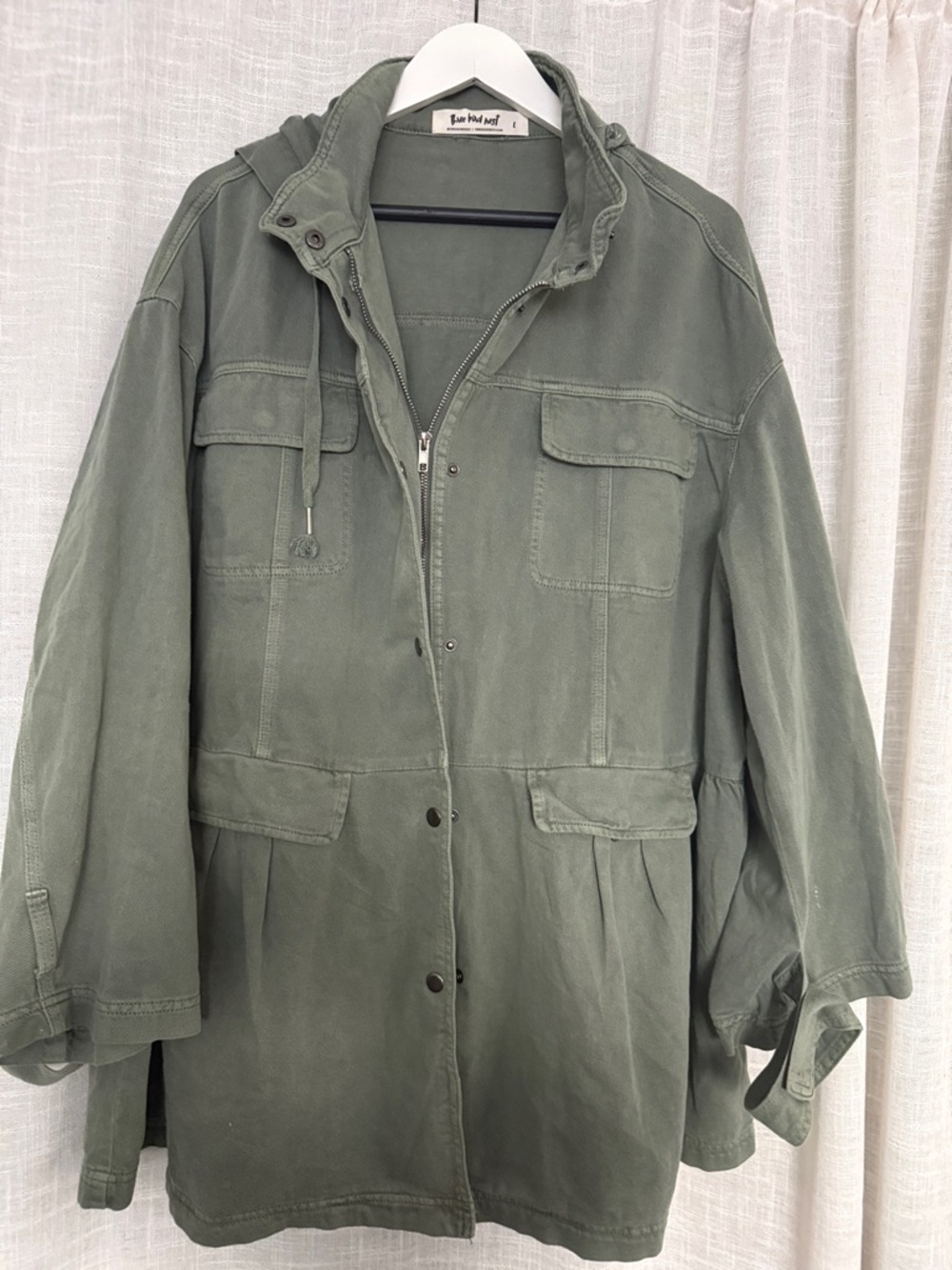 Three Bird Nest Olive Green Hooded Utility Jacket